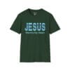 Jesus Warms My Heart Short Sleeve T-shirt in Forest Green, front view