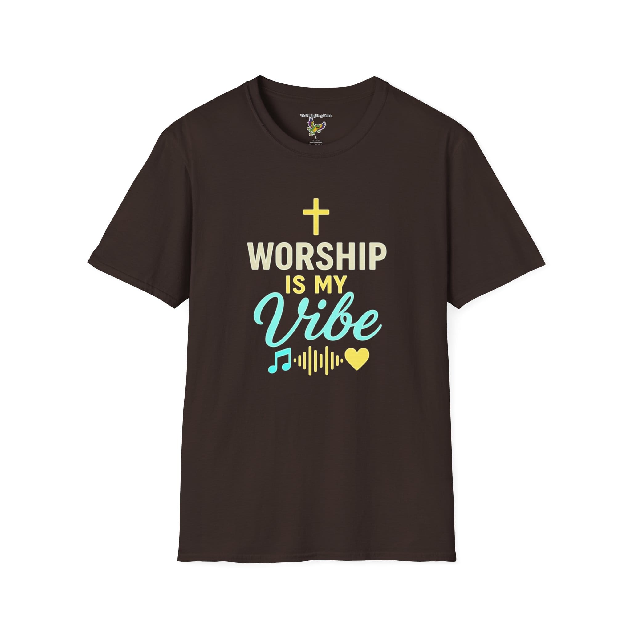 Worship Is My Vibe Short Sleeve T-shirt in Dark Chocolate, front view