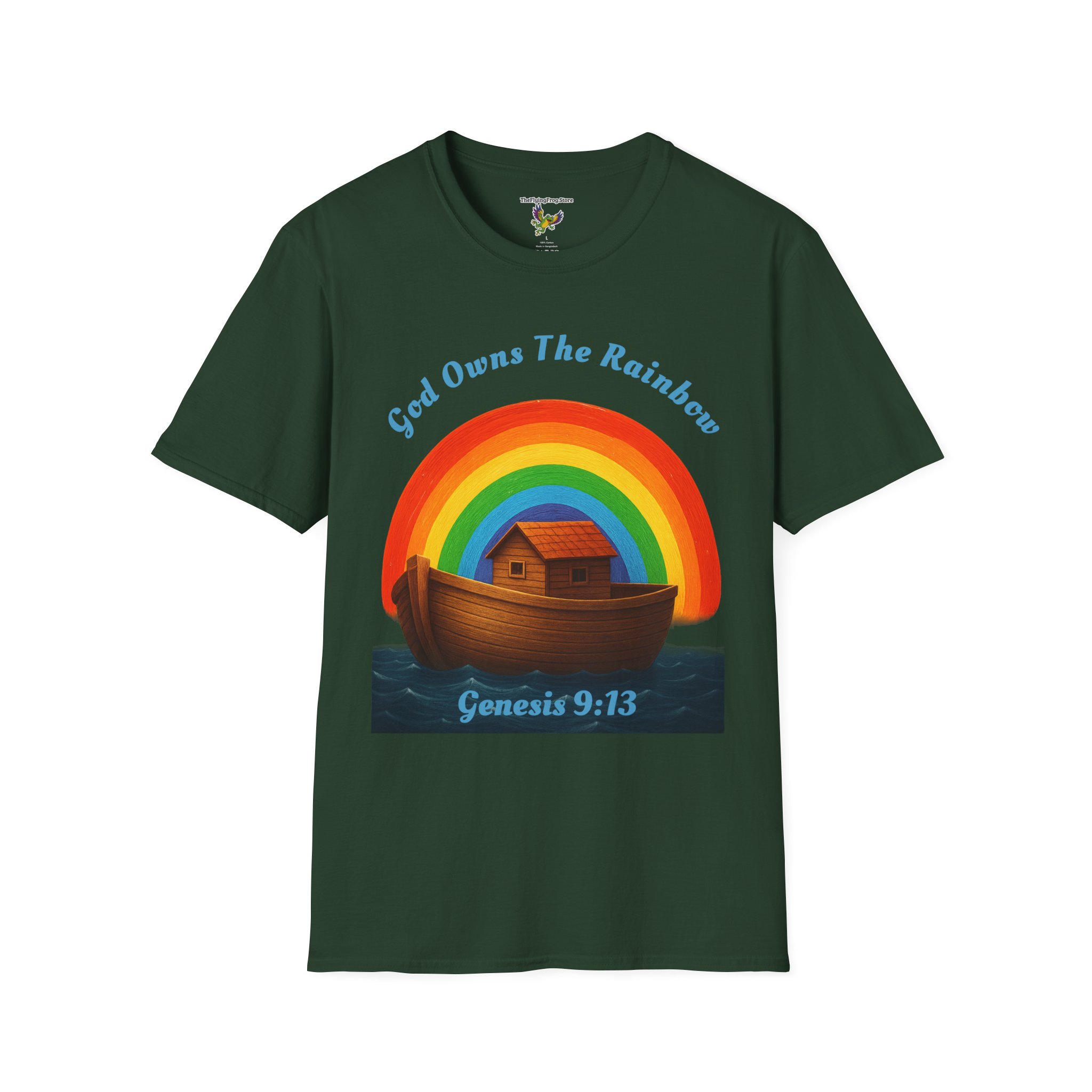 God Owns The Rainbow Noah's Ark short Sleeve T-shirt in Forest Green