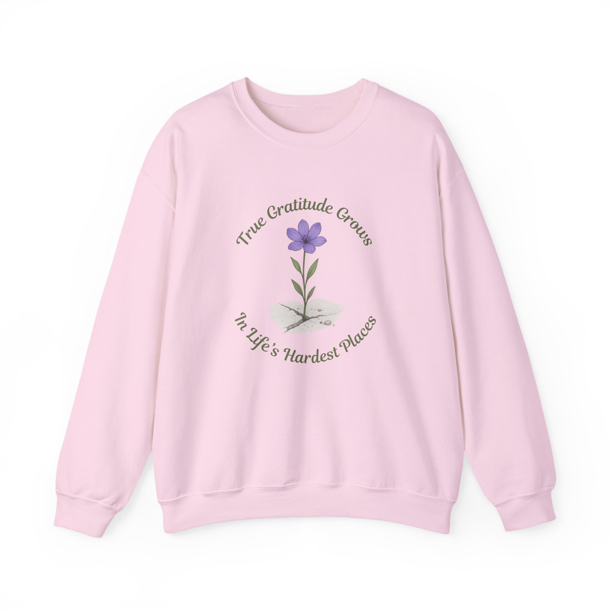 True Gratitude grows in Life's Hardest Places Sweatshirt in Light Pink