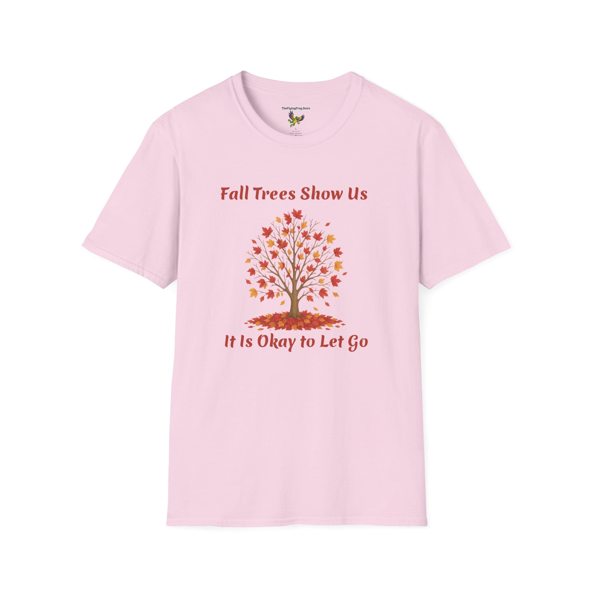 Fall Trees Show Us It is Okay to Let Go Short Sleeve T-shirt in Light Pink, front view