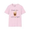 Pumpkin Spice and Pacing Myself Short Sleeve T-shirt in Light Pink, front view