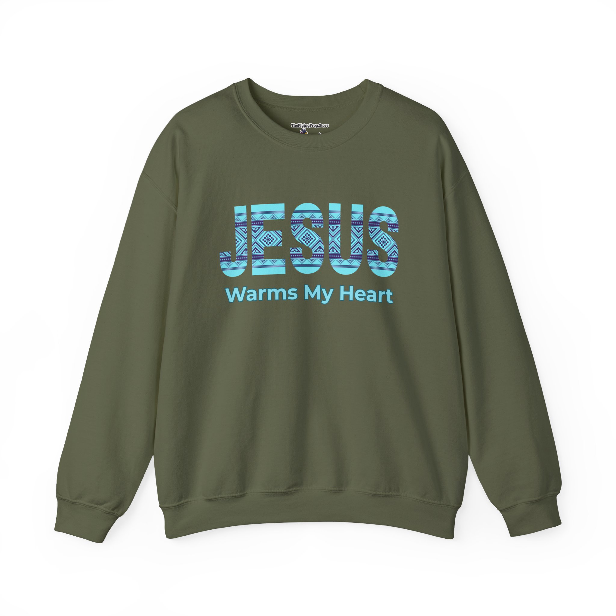 Jesus Warms My Heart Sweatshirt in Military Green