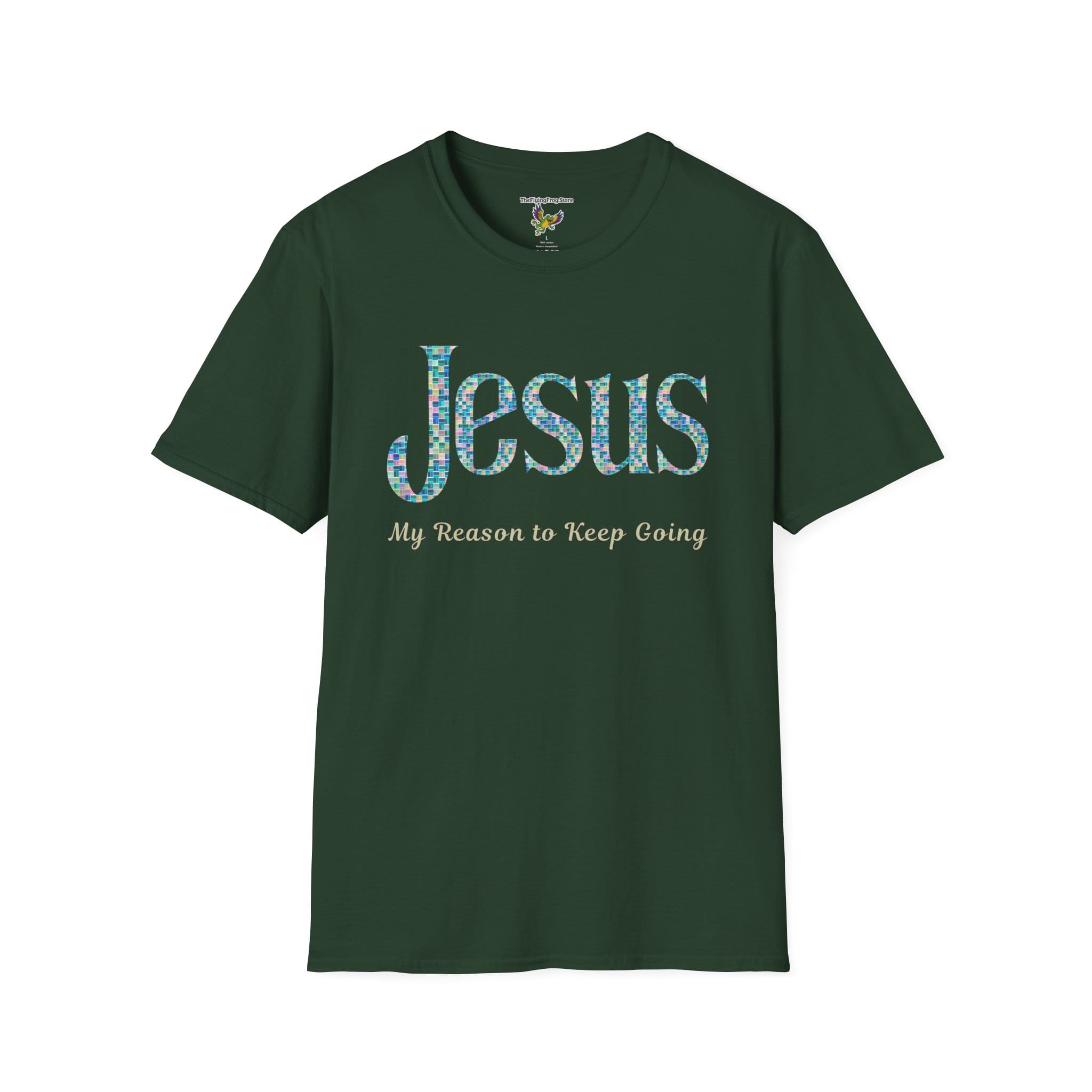 7114455476357067535_2048.jpeg Jesus: My Reason to Keep Going Short Sleeve T-shirt in Forest Green, front view