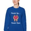Hands Up...Hearts Open Sweatshirt in Royal blue on female model