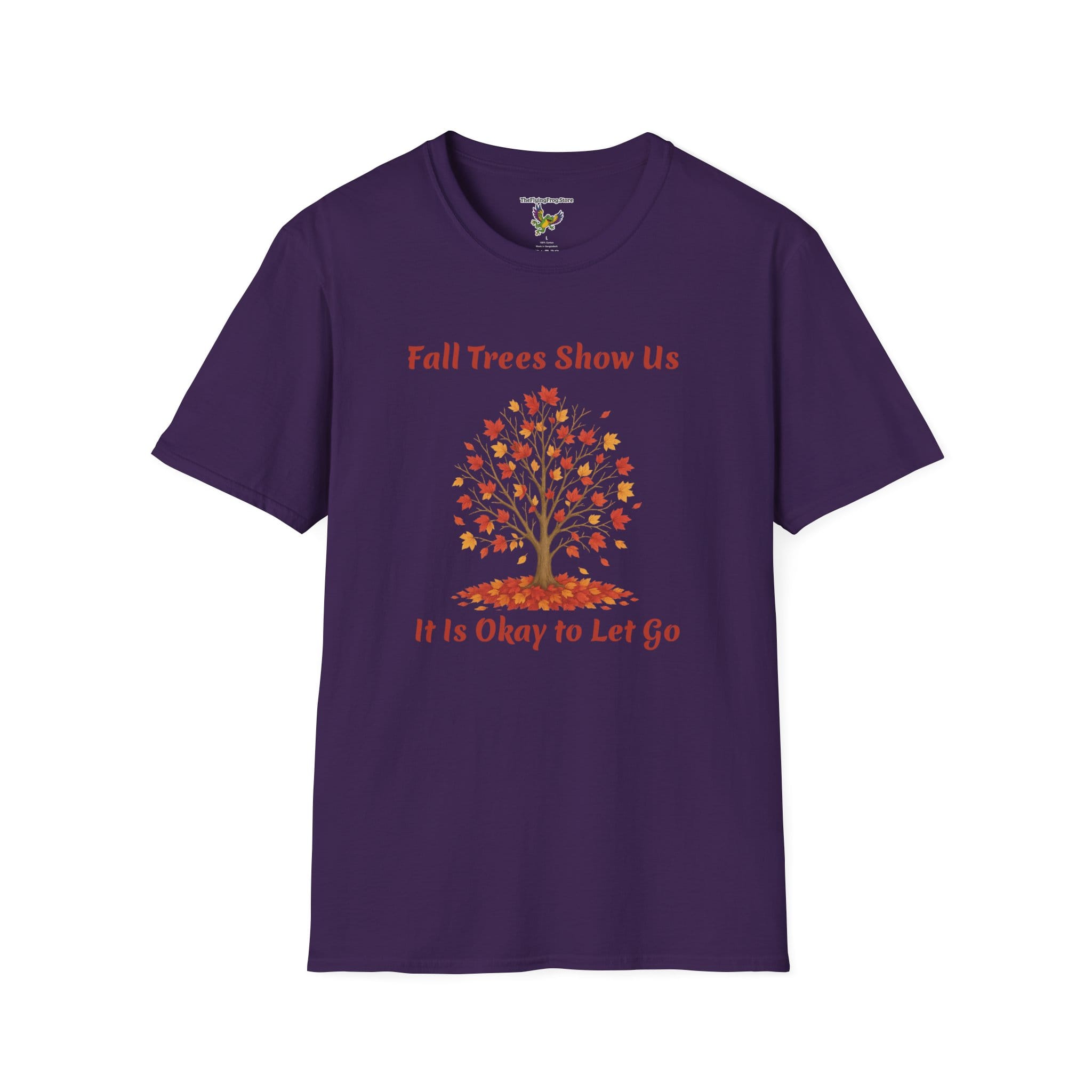 Fall Trees Show Us It is Okay to Let Go Short Sleeve T-shirt in Purple, front view