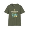 Worship Is My Vibe Short Sleeve T-shirt in Military Green, front view