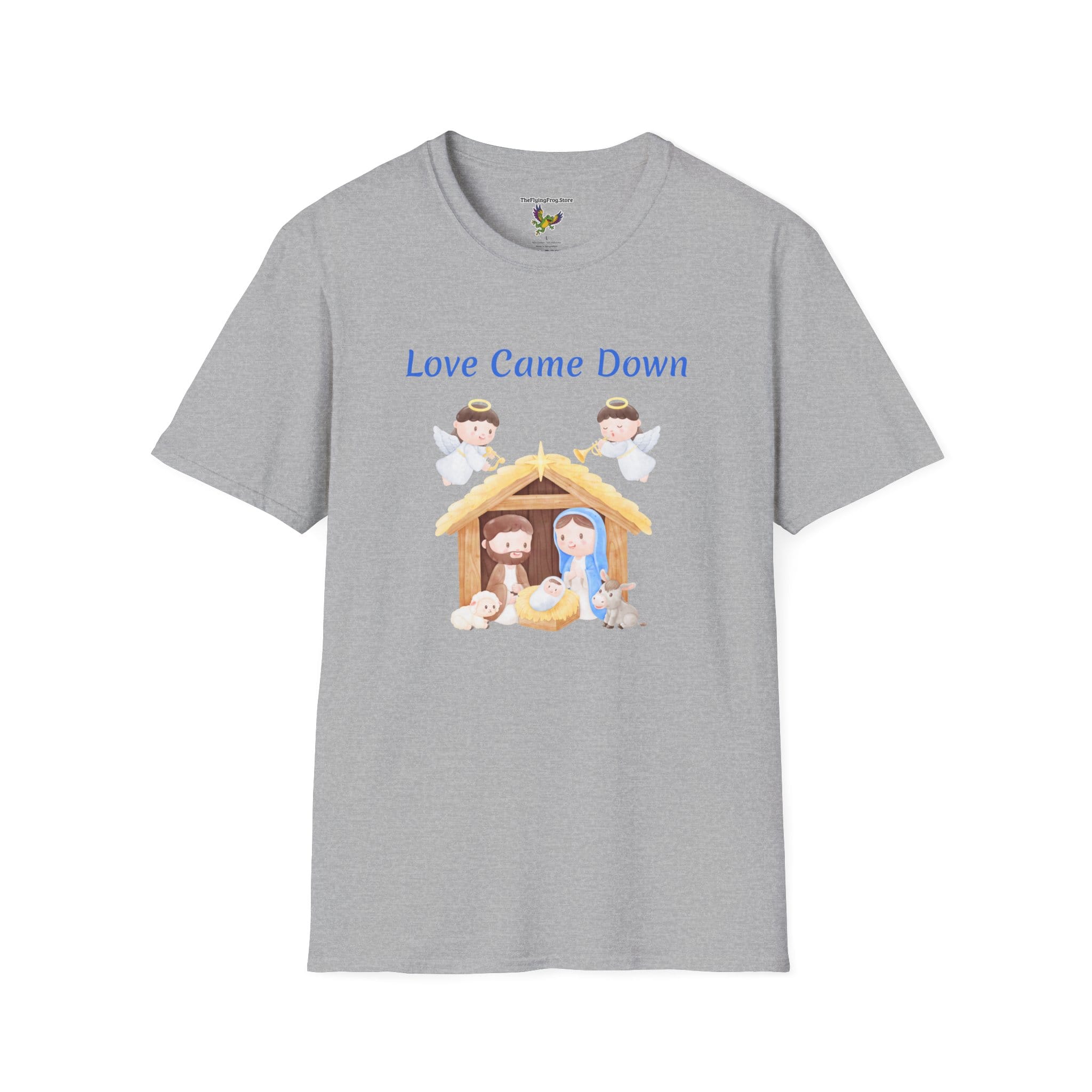 Love Came Down (Manger) Short Sleeve T-Shirt in Sport Gray, front view