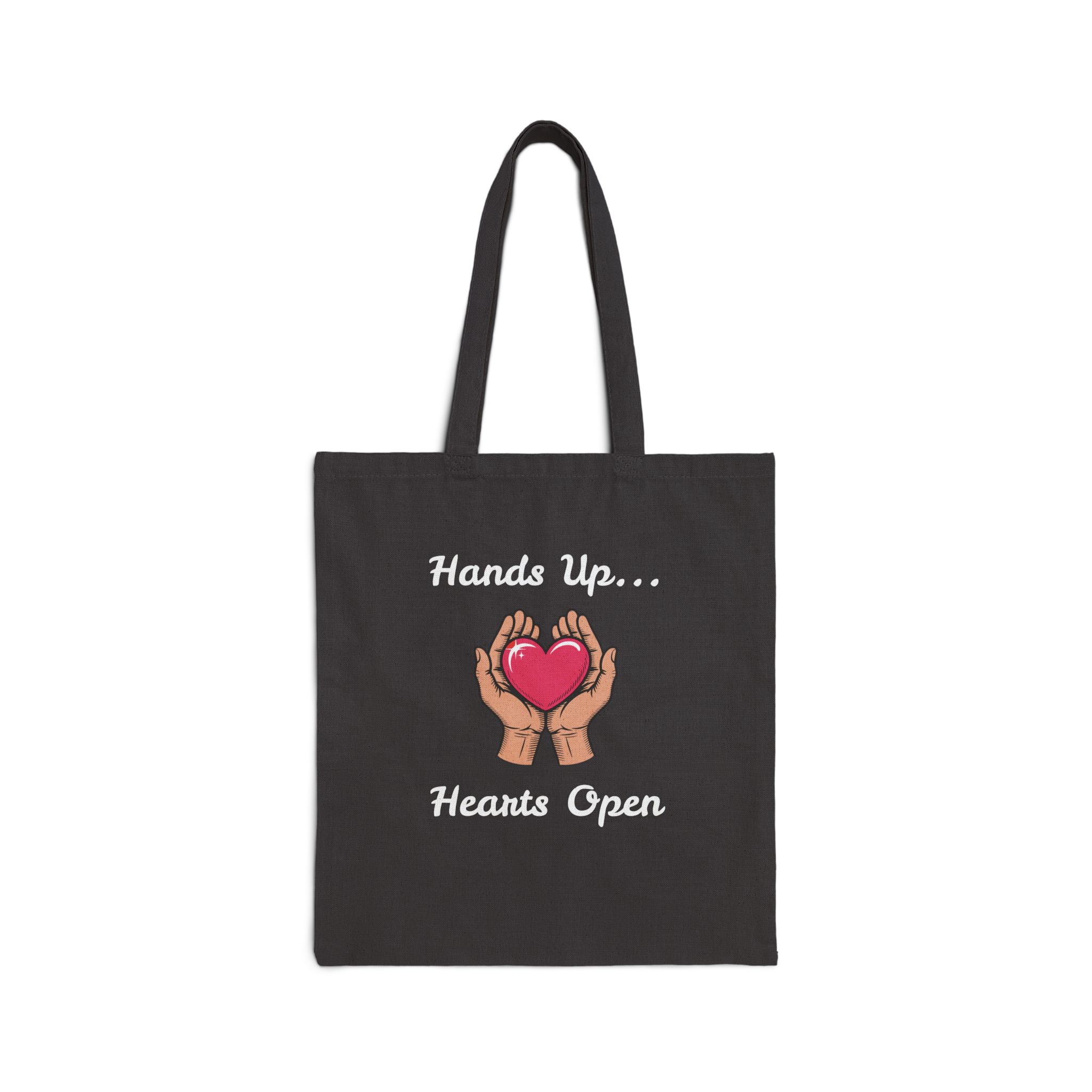 Hands Up... Hearts Open Canvas Tote in Black
