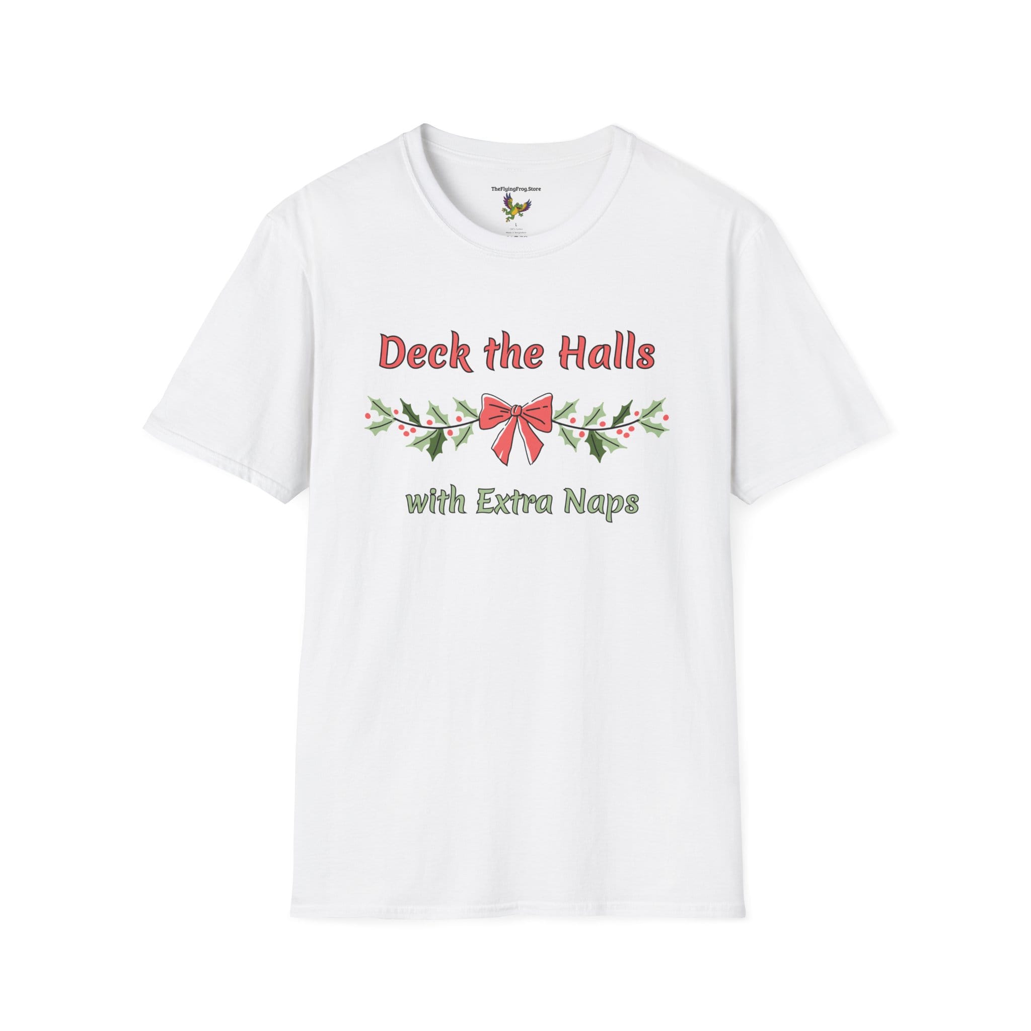 Deck the Halls with Extra Naps Short Sleeve T-shirt in White, front view
