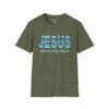 Jesus Warms My Heart Short Sleeve T-shirt in Military Green, front view