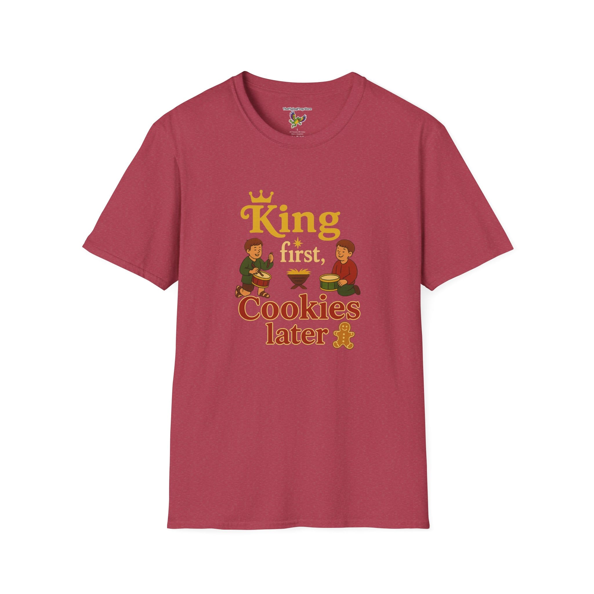 King First, Cookies Later Short Sleeve T-Shirt in Cardinal Red, front view