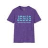 Jesus Warms My Heart Short Sleeve T-shirt in Heather Purple, front view
