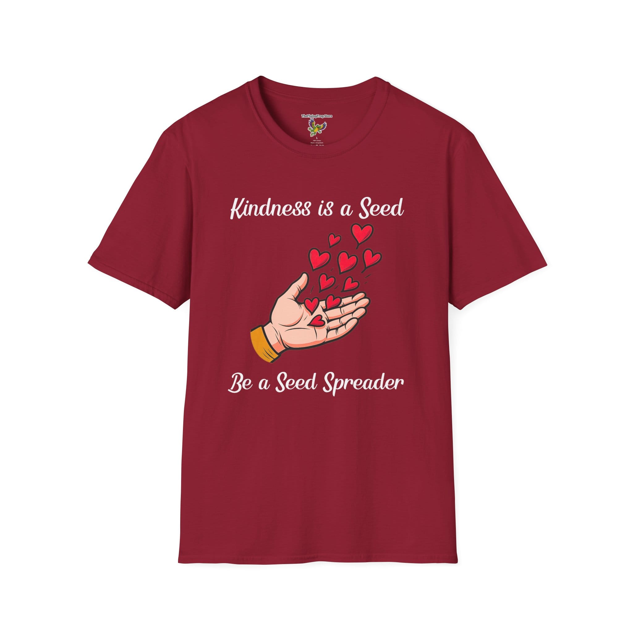 Kindness is a Seed - Be a Seed Spreader Short Sleeve T-Shirt in Cardinal Red, front view