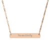 "You are Worthy" Engraved Horizontal Bar Necklace in 18K Rose Gold PVD finish.
