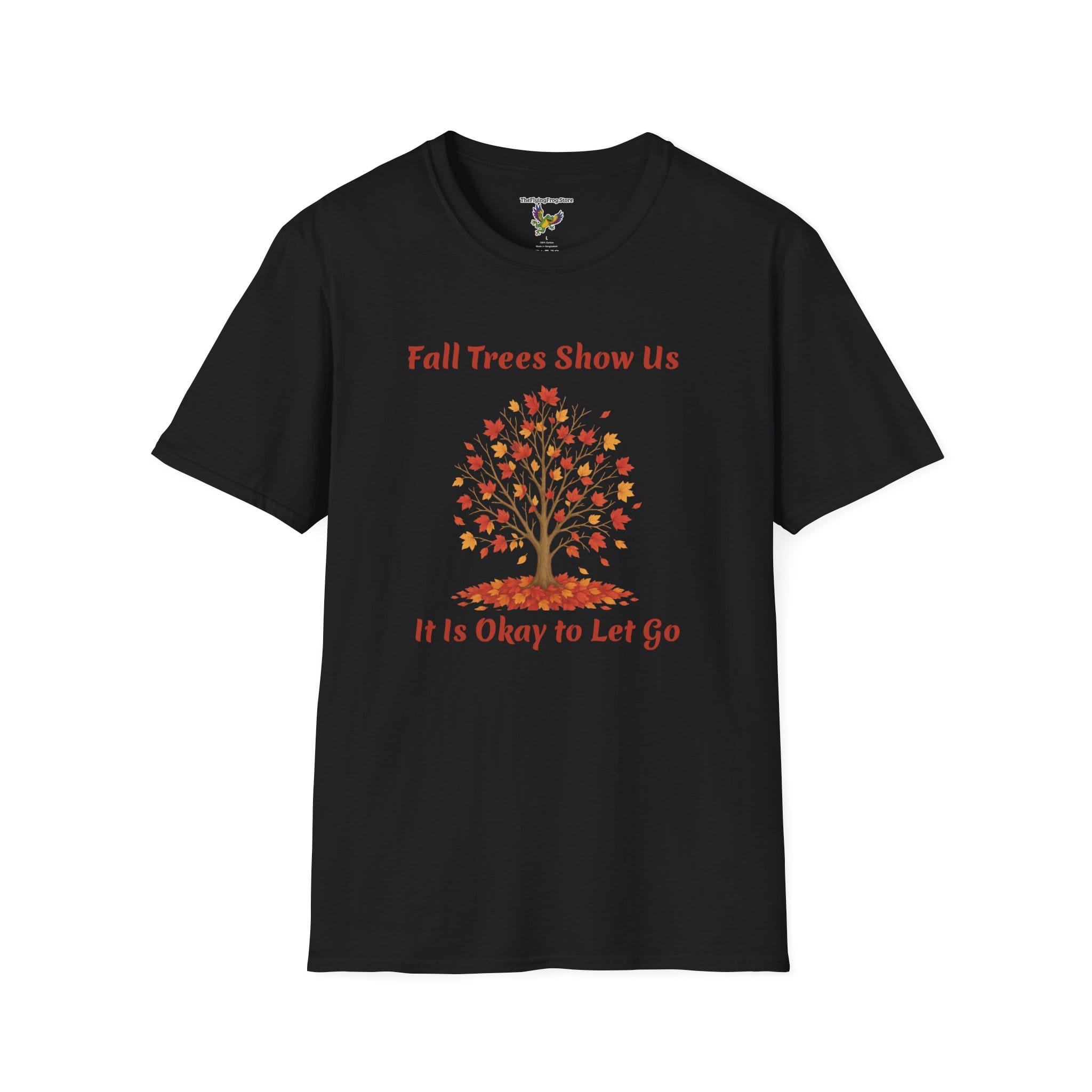Fall Trees Show Us It is Okay to Let Go Short Sleeve T-shirt in Black, front view
