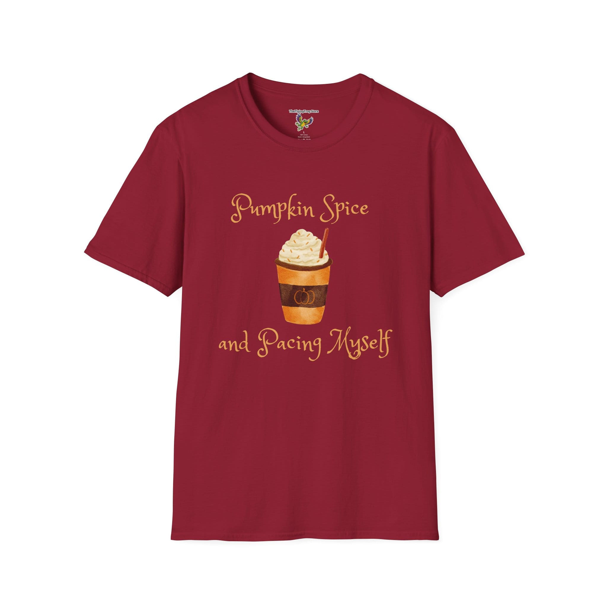 Pumpkin Spice and Pacing Myself Short Sleeve T-shirt in Cardinal Red, front view