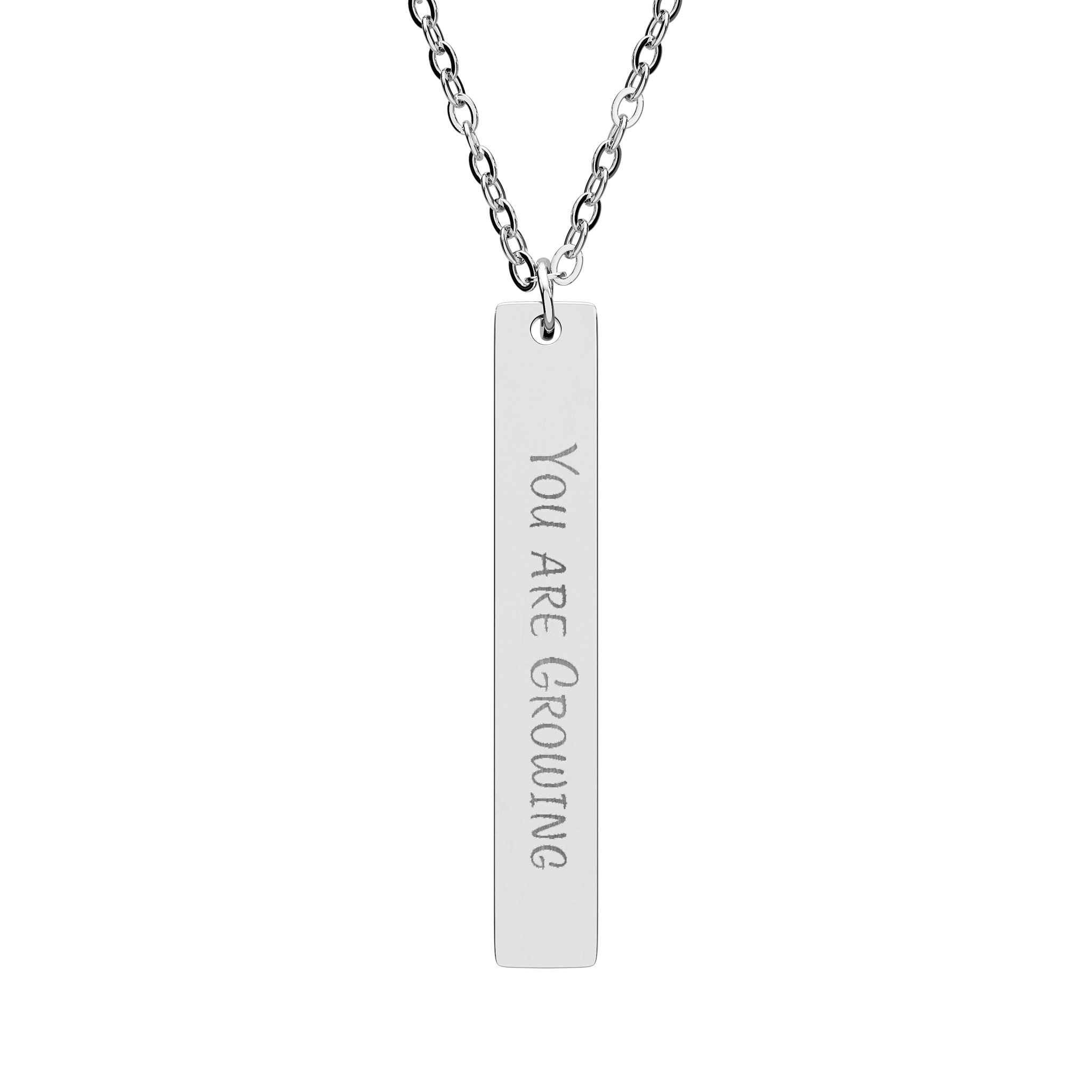 “You Are Growing” Engraved Vertical Bar Necklace in Stainless Steel