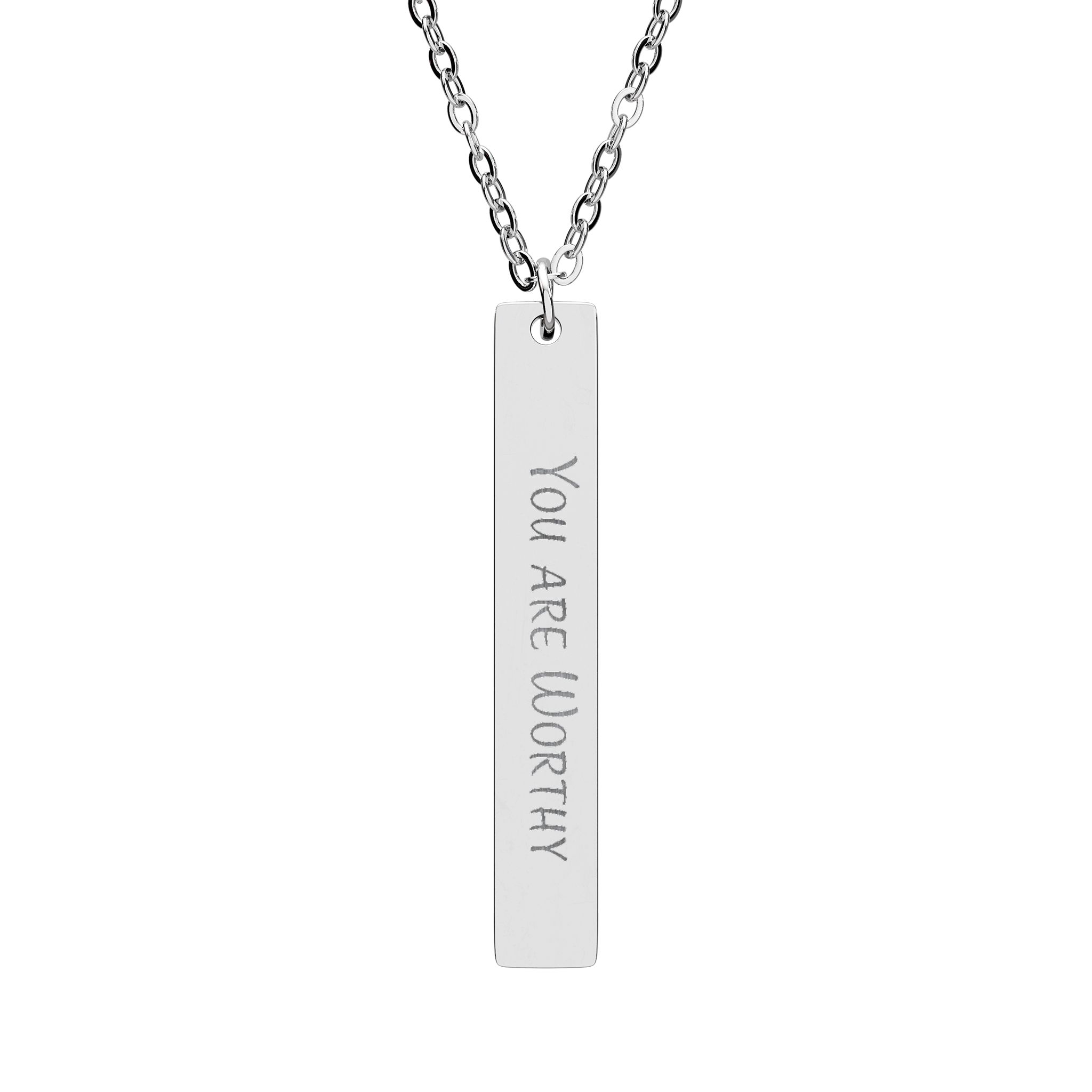 "You are Worthy" Engravable Vertical Bar Necklace in Stainless Steel