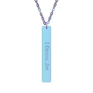 "I Choose Joy" Engraved Vertical Bar Necklace in Rainbow PVD finish