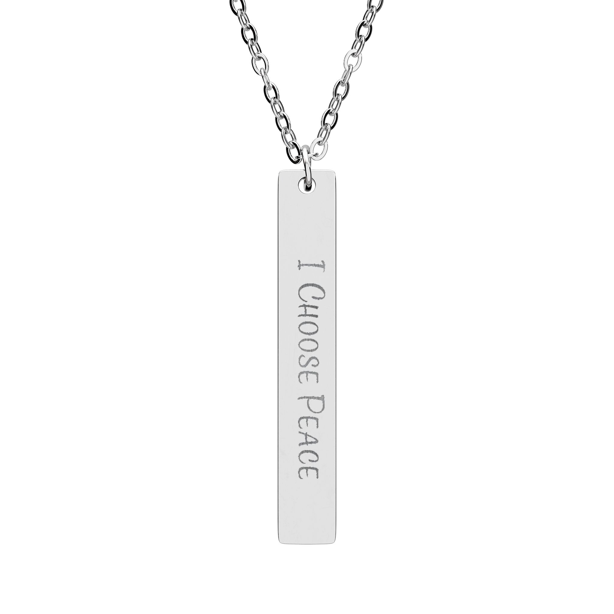 “I Choose Peace” Engraved Vertical Bar Necklace in Stainless Steel