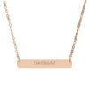 “I am Cherished” Engravable Horizontal Bar Necklace in 18K Rose Gold PVD finish