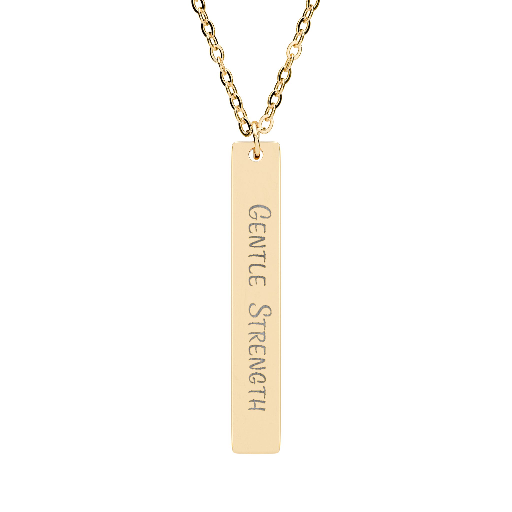 "Gentle Strength" Engraved Vertical Bar Necklace in 18K Gold PVD finish