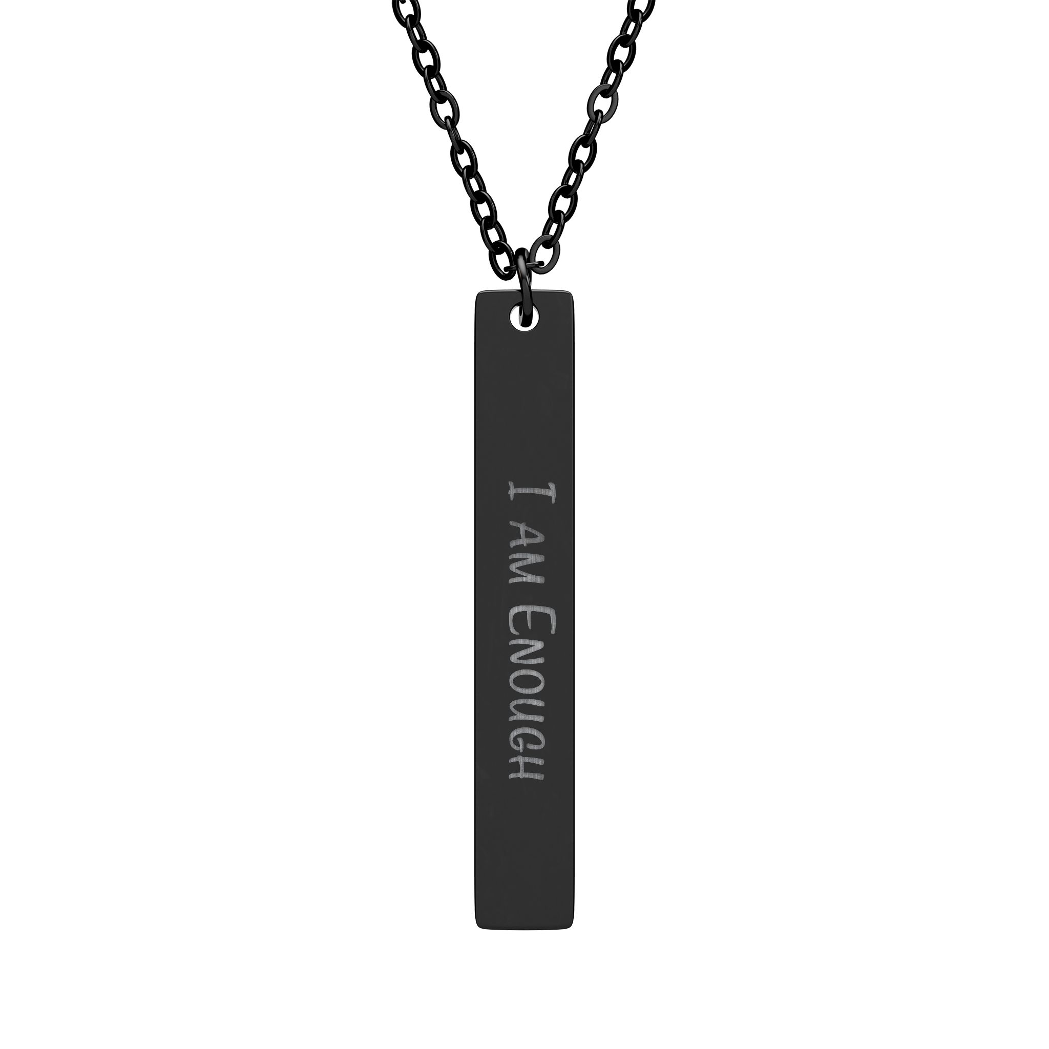 "I Am Enough" Engraved Vertical Bar Necklace in Black PVD finish