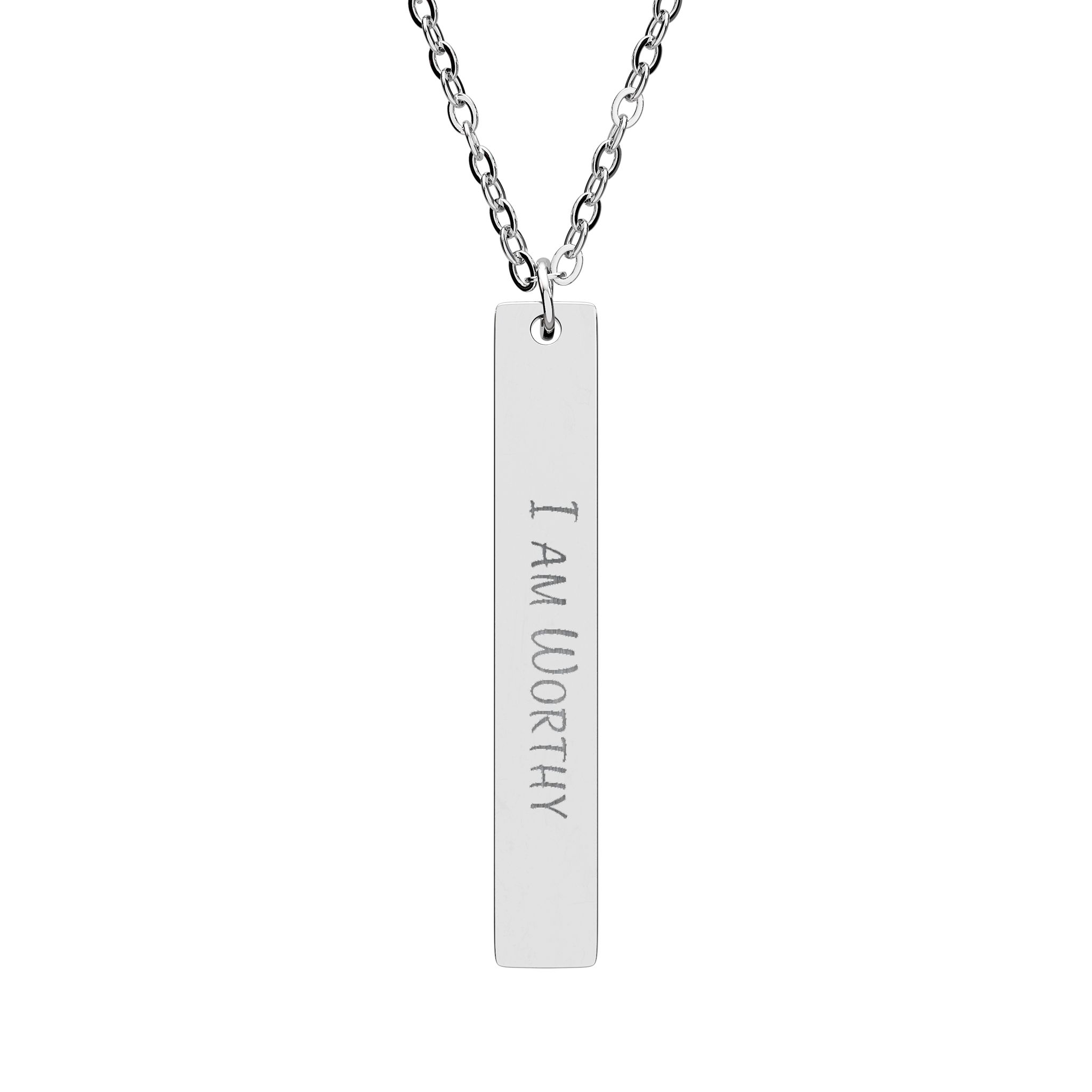 "I am Worthy" Engraved Vertical Bar Necklace in Stainless Steel