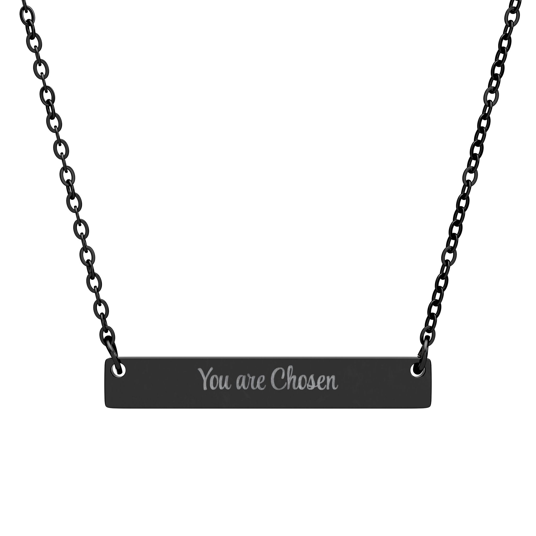 "You are Chosen" Engravable Horizontal Bar Necklace in Black PVD finish