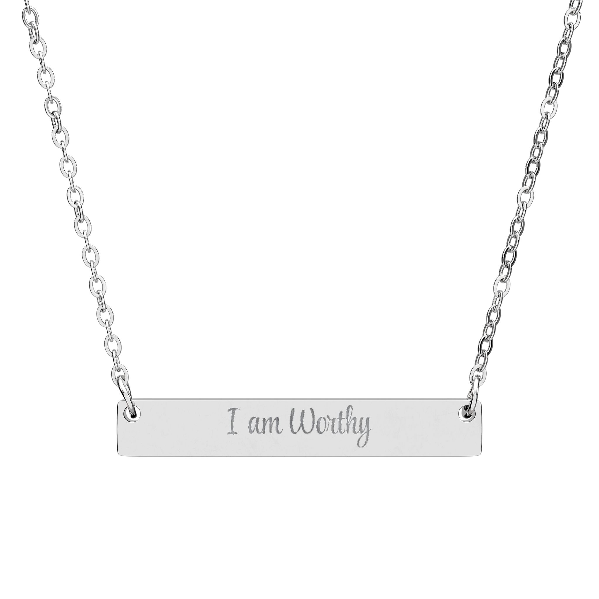 "I am Worthy" Engravable Horizontal Bar Necklace in Stainless Steel