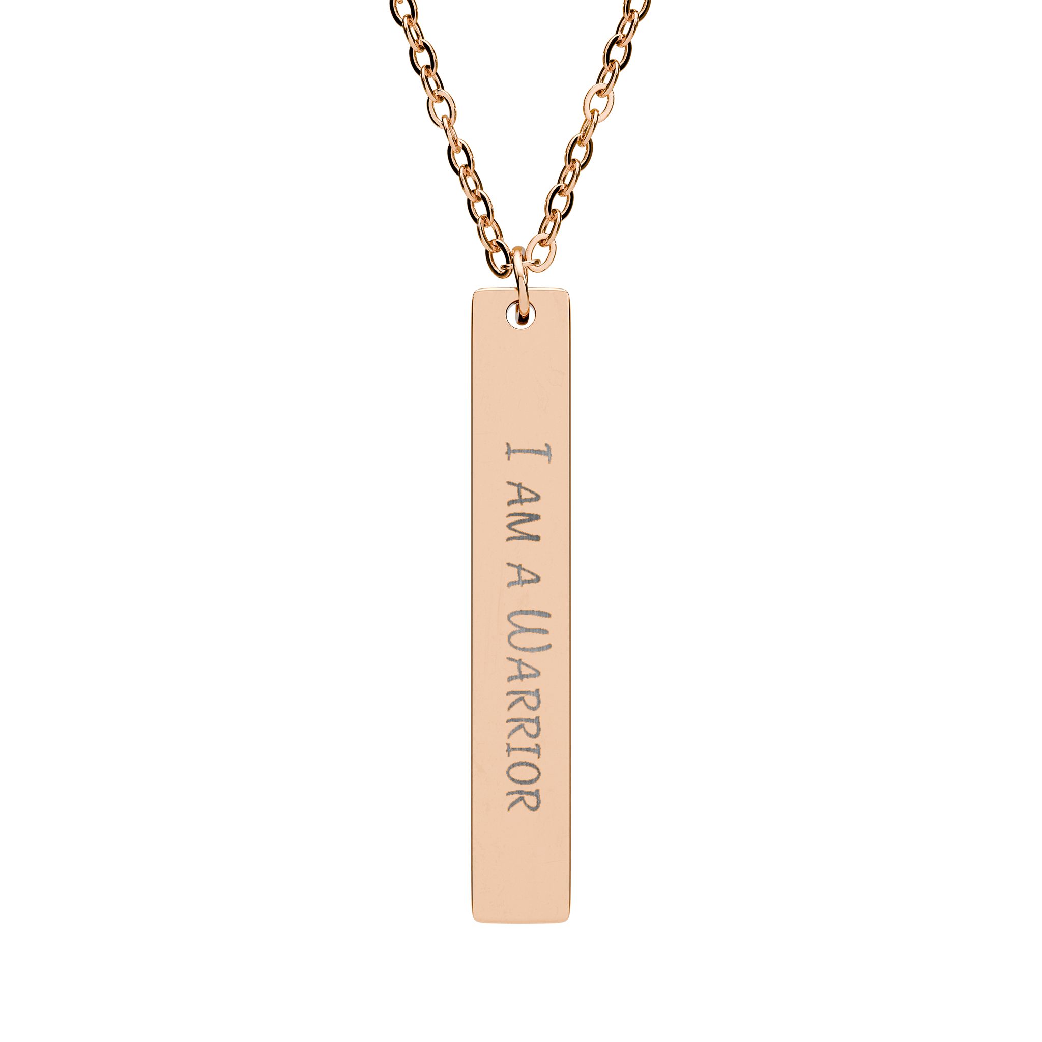 "I am a Warrior" Engraved Vertical Bar Necklace in 18K Rose Gold PVD finish