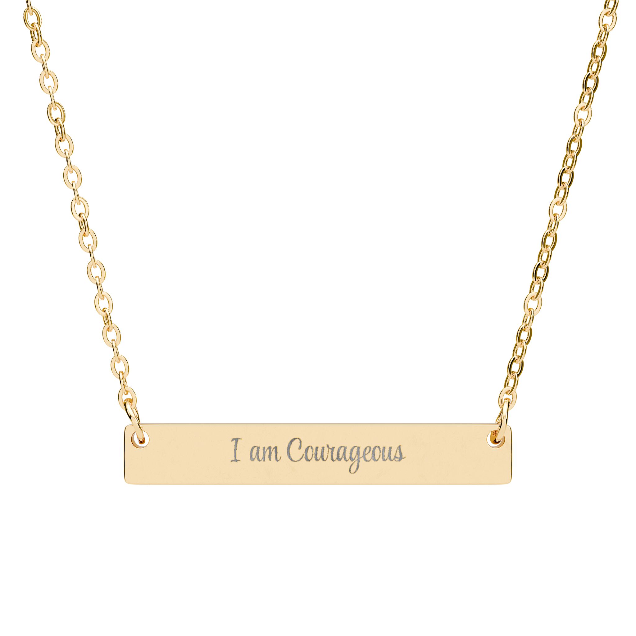 "I am Courageous" Engravable Horizontal Bar Necklace in 18K Gold PVD finish