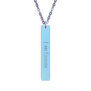 "I Am Enough" Engraved Vertical Bar Necklace in Rainbow PVD finish