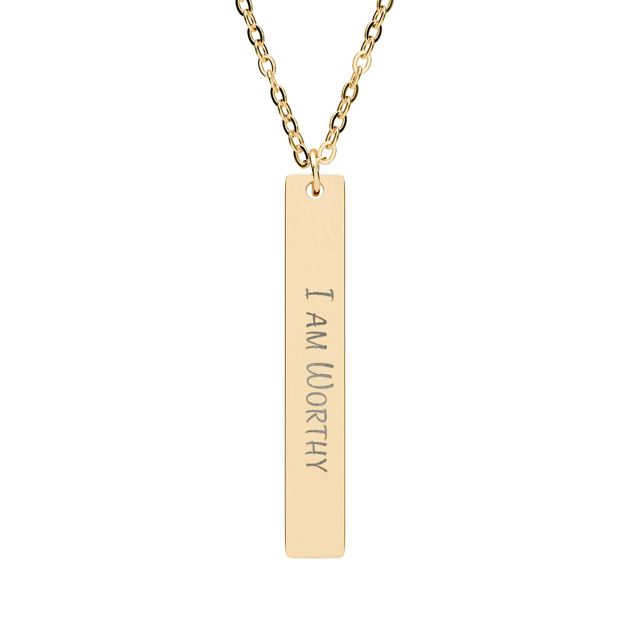 "I am Worthy" Engraved Vertical Bar Necklace in 18K Gold PVD finish