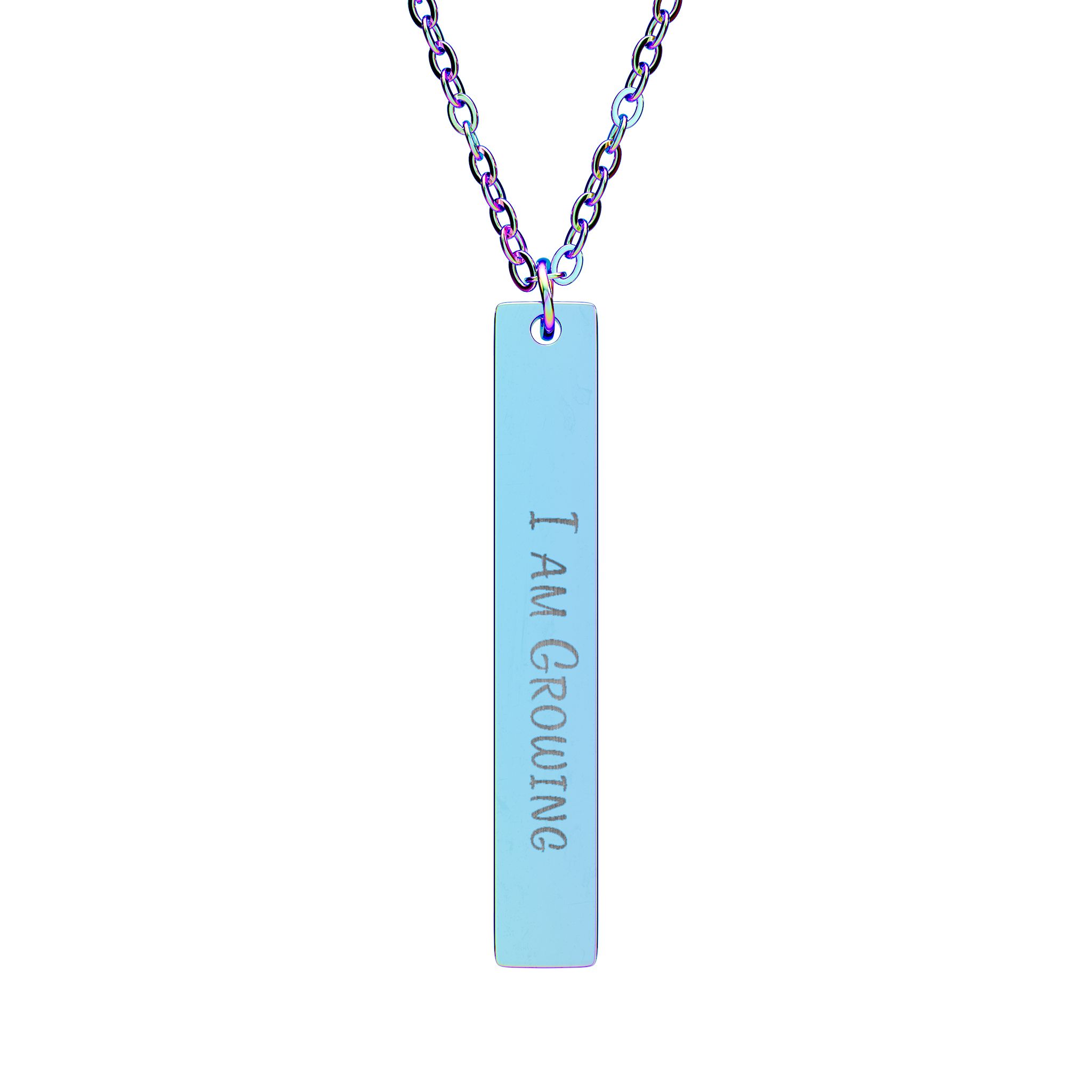 "I am Growing" Engravable Vertical Bar Necklace in Rainbow PVD finish