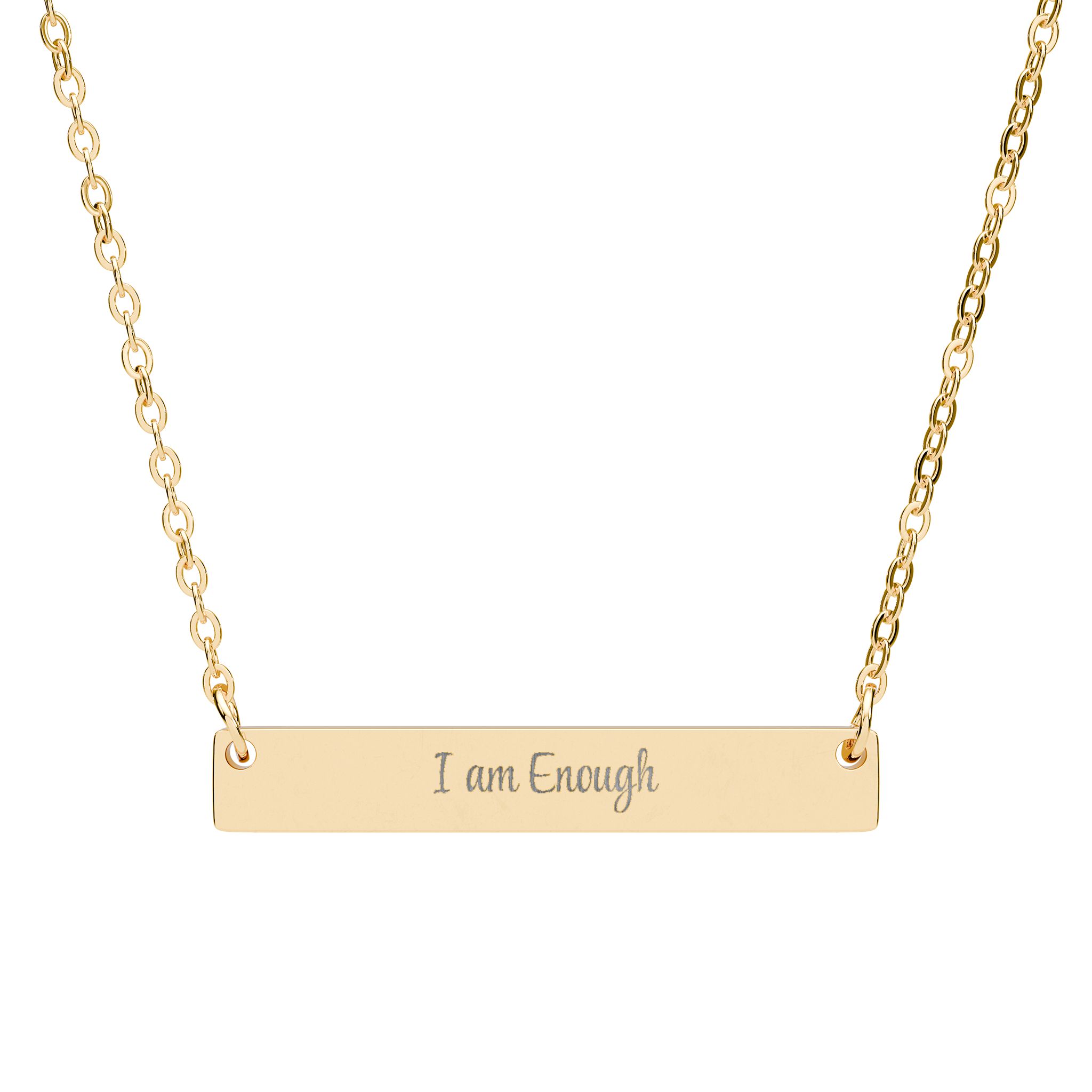 "I am Enough" Engraved Horizontal Bar Necklace in 18K Gold PVD finish
