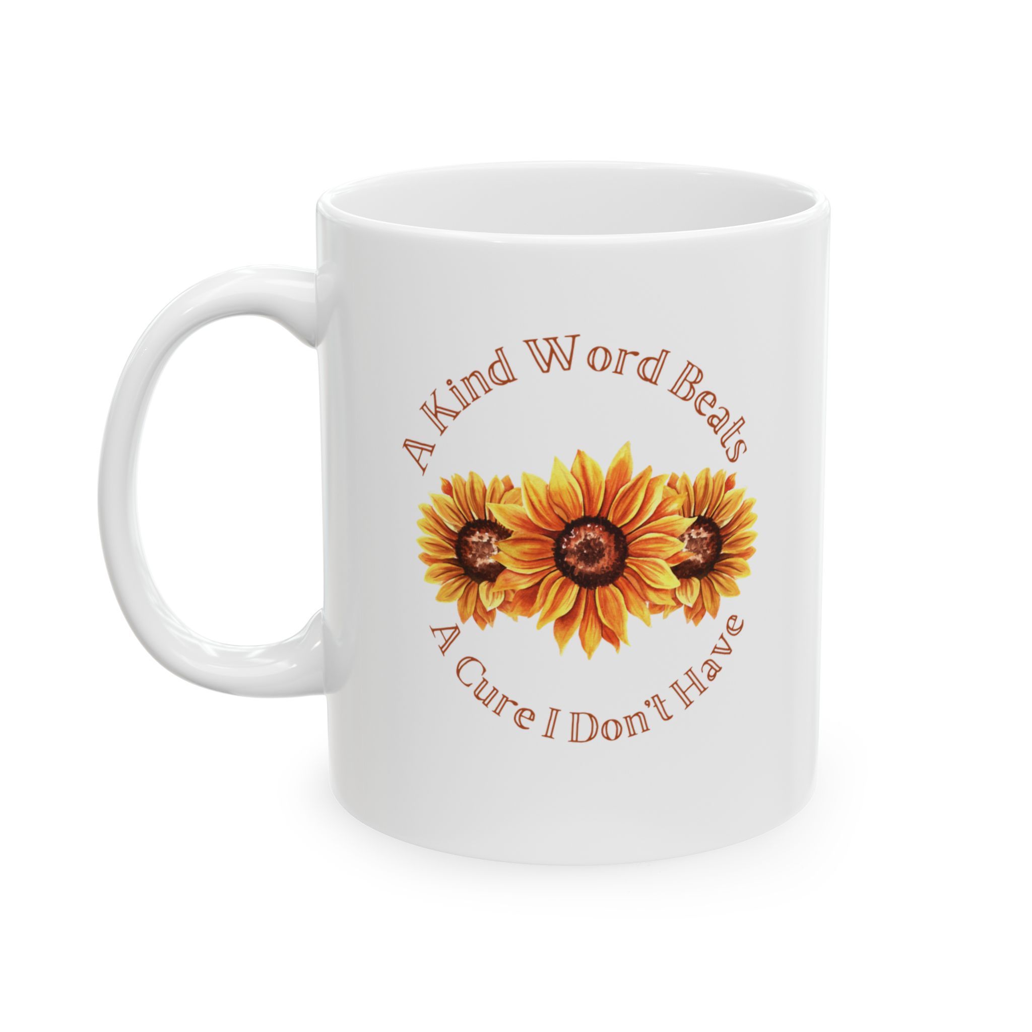"A Kind Word" Sunflower Ceramic Mug left view