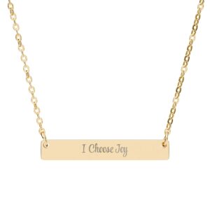 "I Choose Joy" Engravable Horizontal Bar Necklace in 18K Gold PVD finish