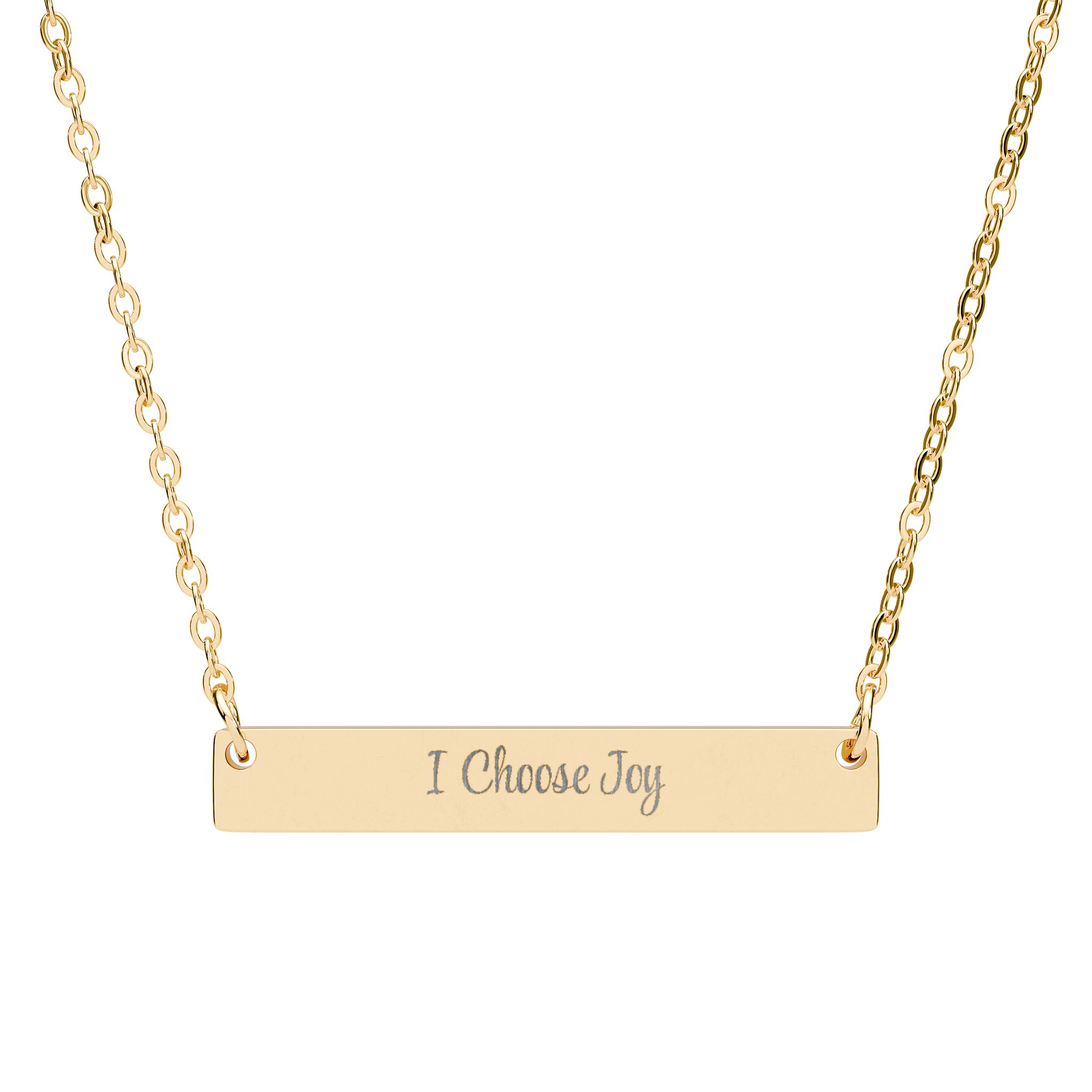"I Choose Joy" Engravable Horizontal Bar Necklace in 18K Gold PVD finish