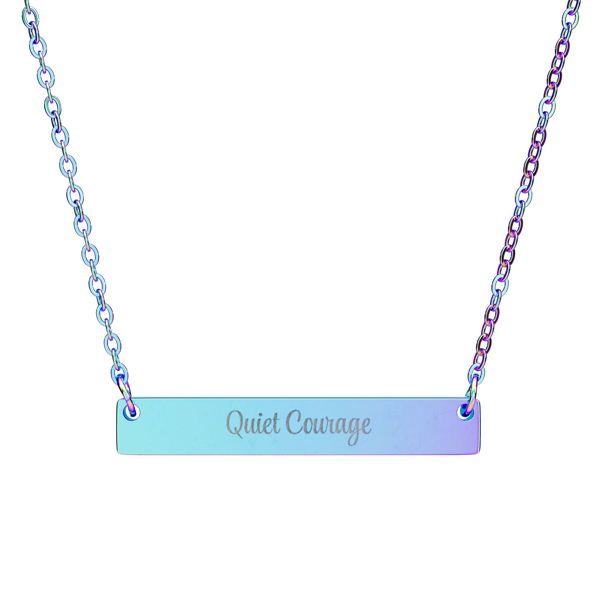 "Quiet Courage" Engravable Horizontal Bar Necklace in Rainbow PVD finish