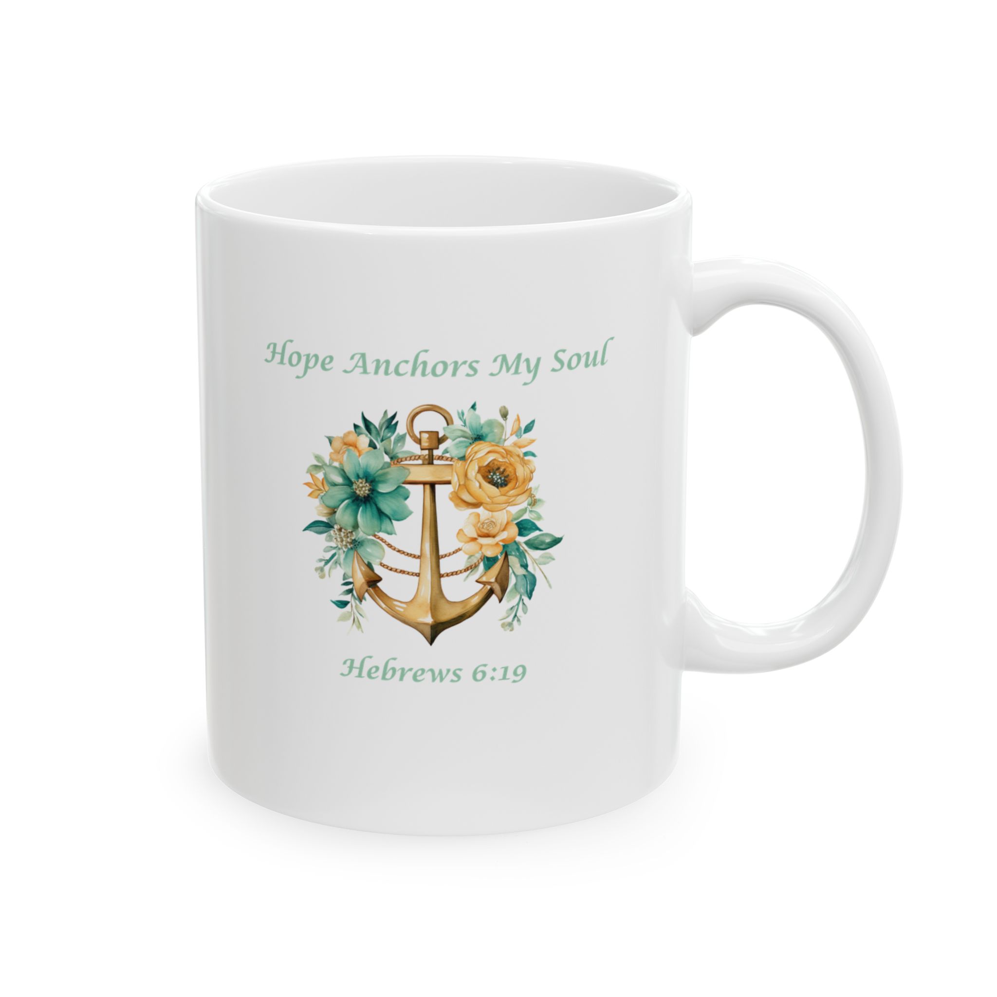"Hope Anchors My Soul" Floral Ceramic Mug right view