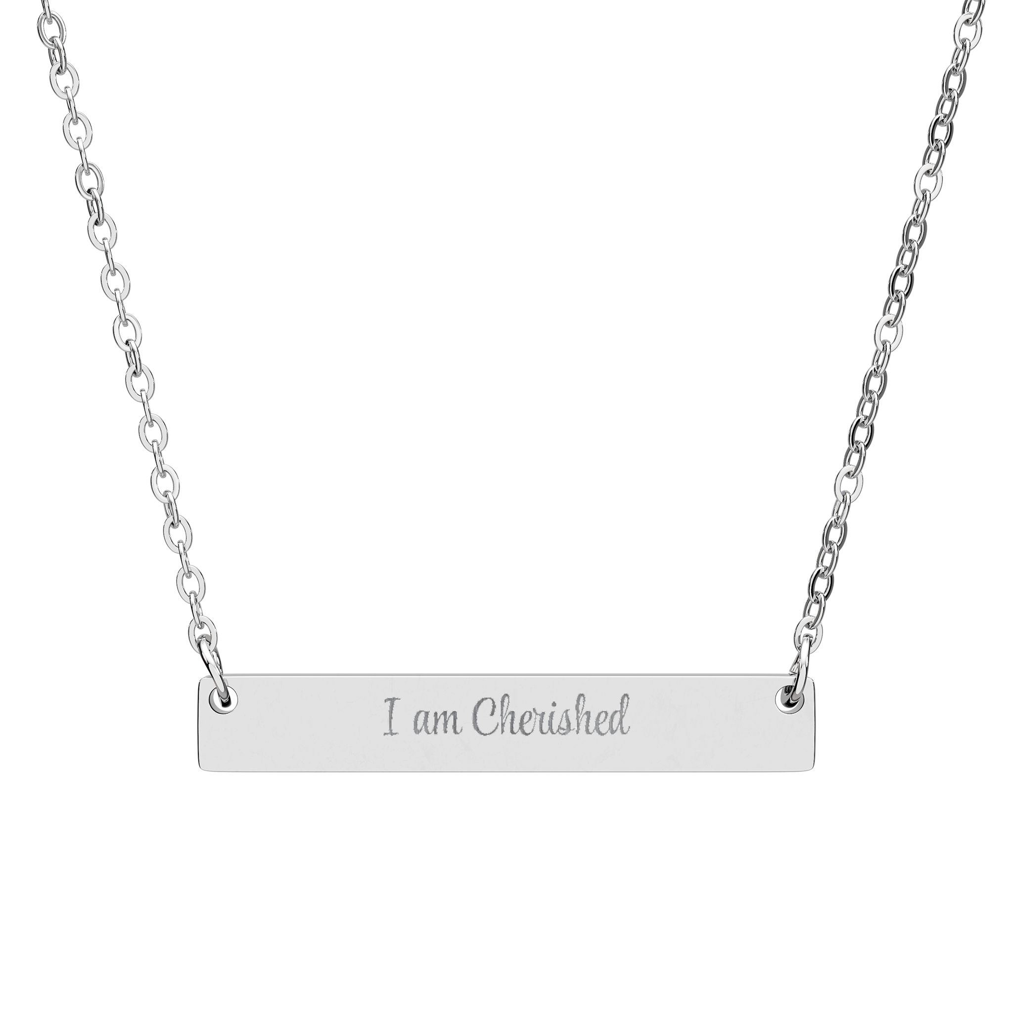 “I am Cherished” Engravable Horizontal Bar Necklace in Stainless Steel