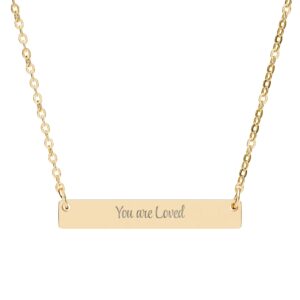 "You are Loved" Engraved Horizontal Bar Necklace in 18K Gold PVD finish