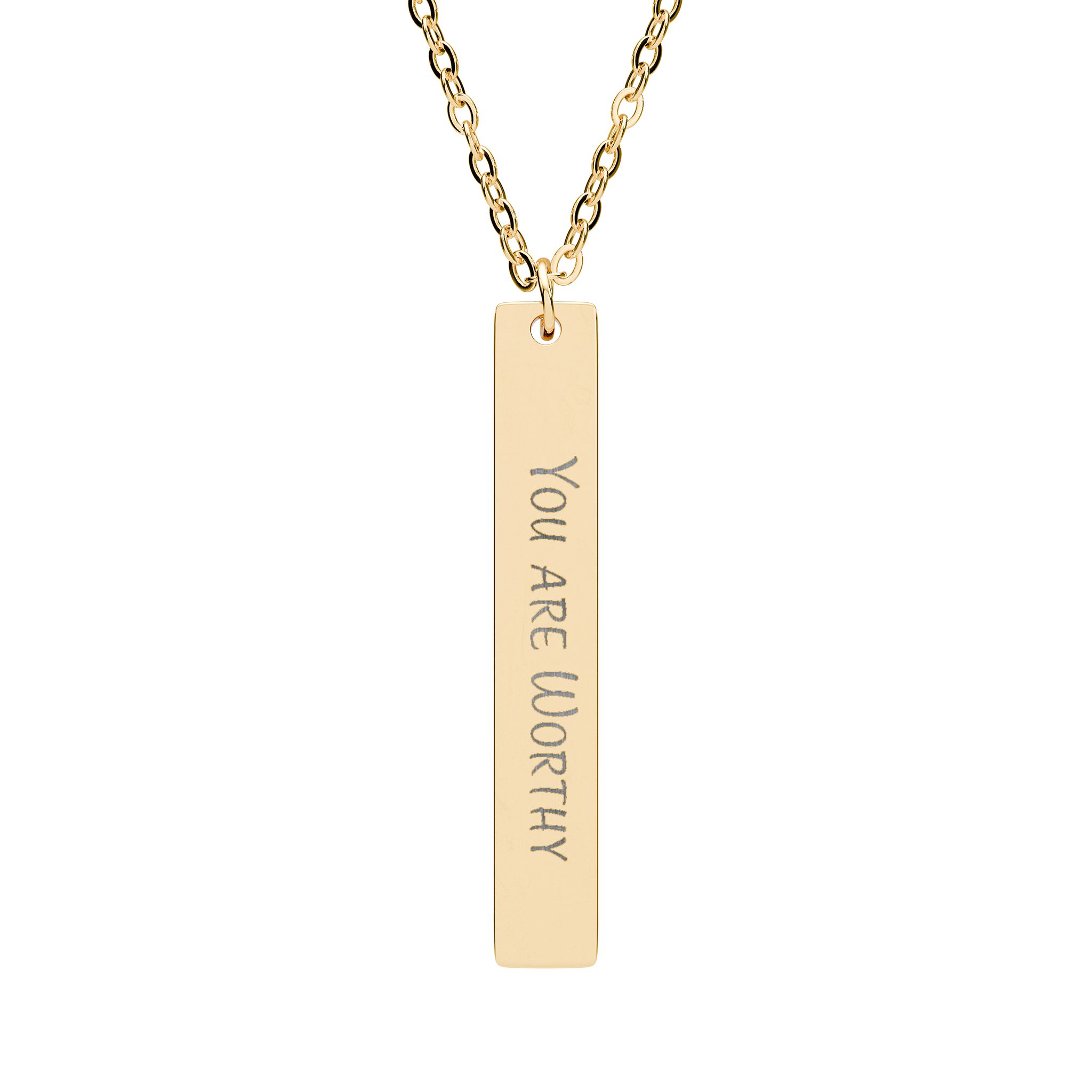 "You are Worthy" Engravable Vertical Bar Necklace in 18K Gold PVD finish