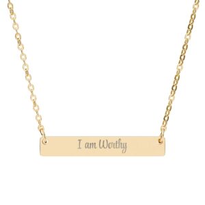 "I am Worthy" Engravable Horizontal Bar Necklace in 18K Gold PVD finish
