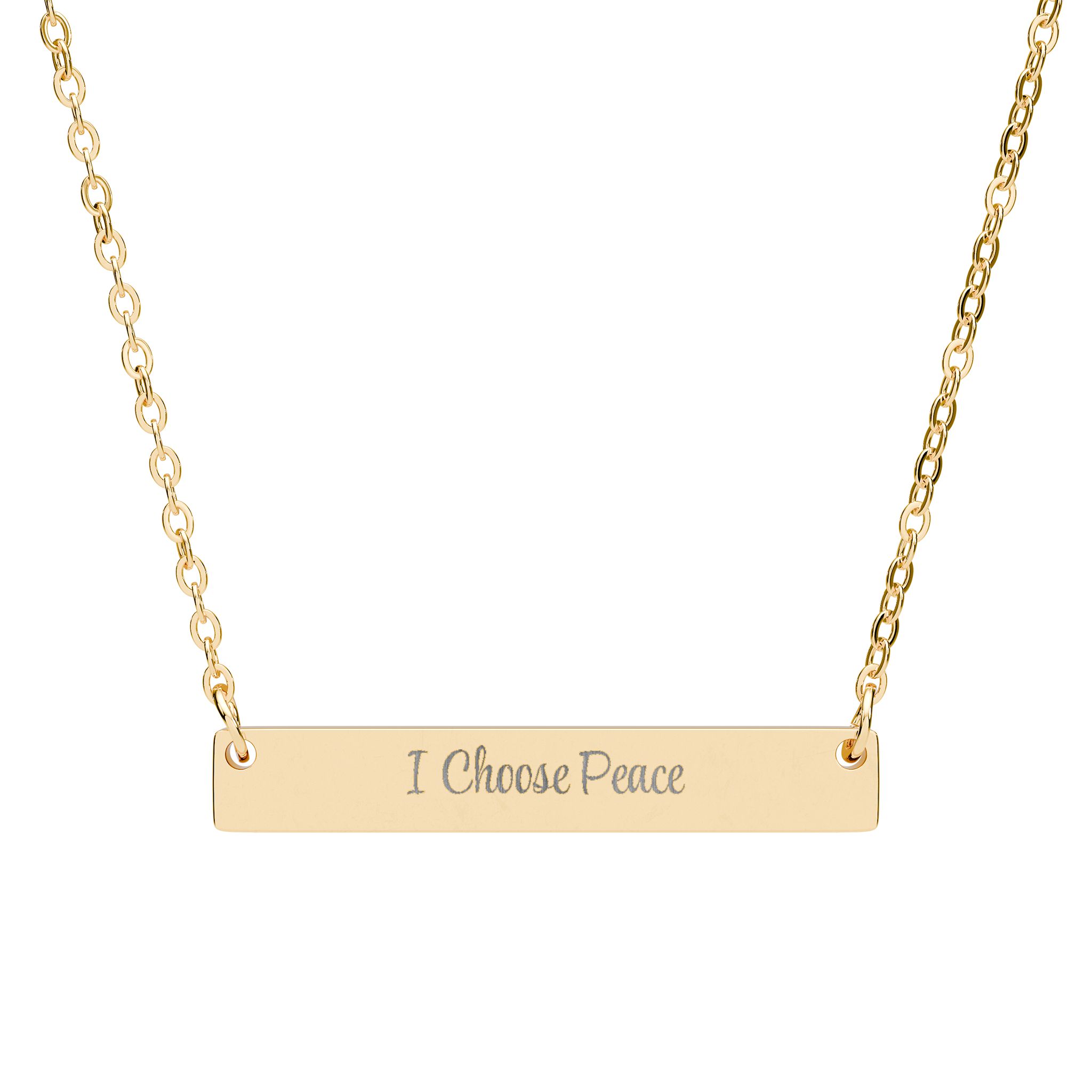"I Choose Peace" Engravable Horizontal Bar Necklace in 18K Gold PVD finish
