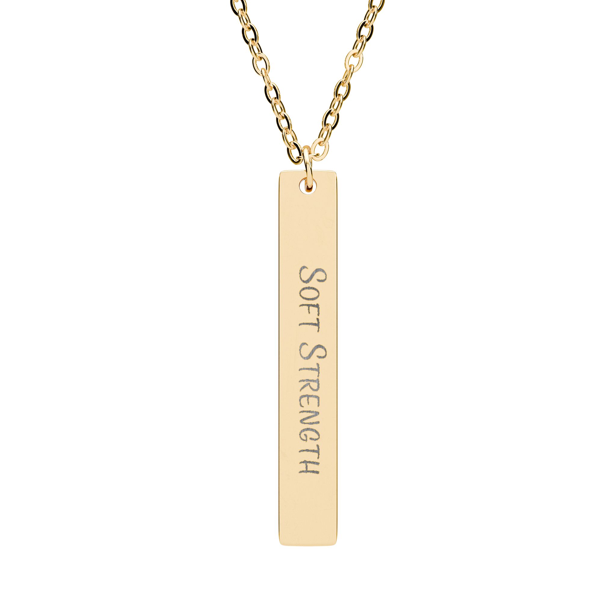"Soft Strength" Engraved Vertical Bar Necklace in 18K Gold PVD finish