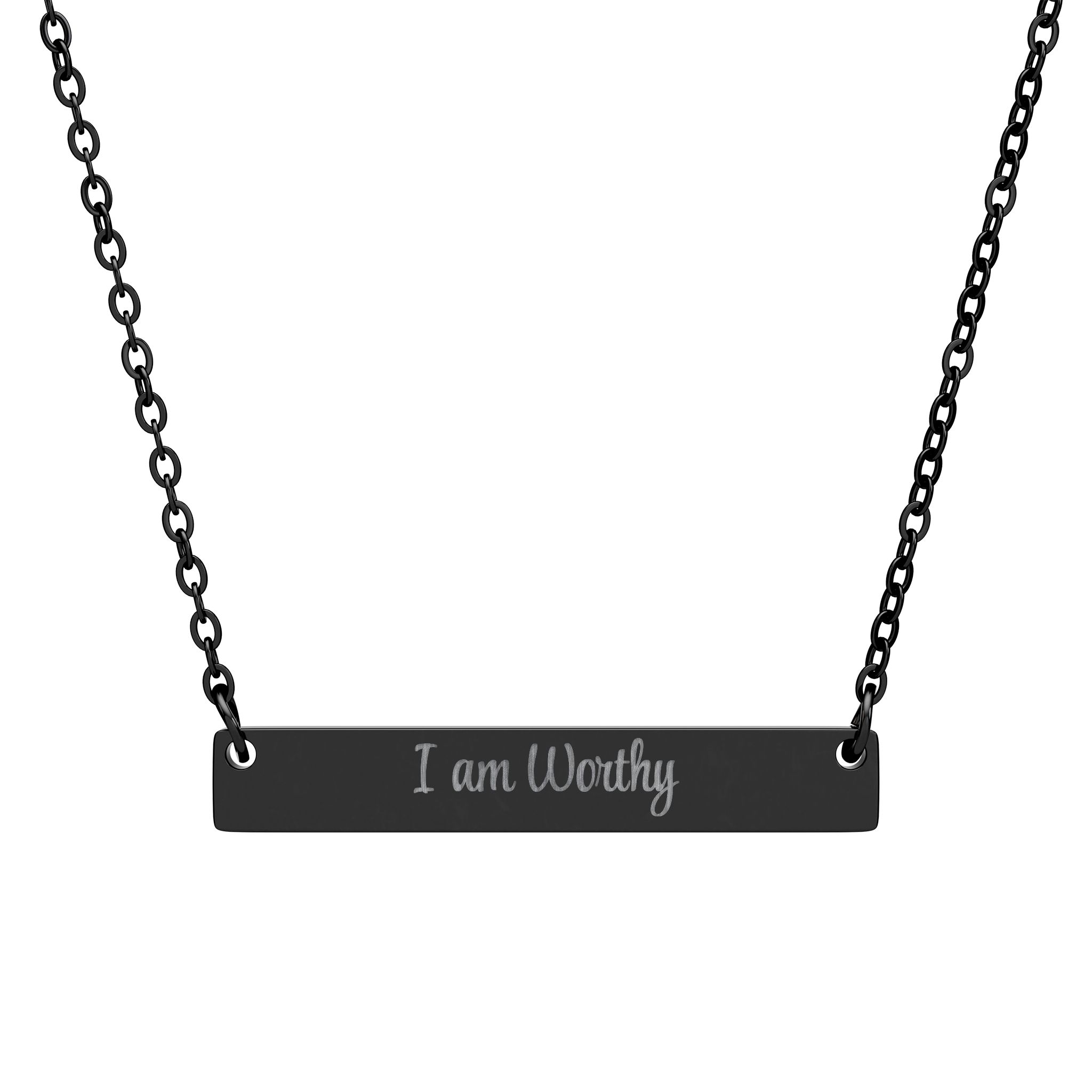 "I am Worthy" Engravable Horizontal Bar Necklace in Black PVD finish