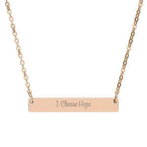 "I Choose Hope" Engraved Horizontal Bar Necklace in 18K Rose Gold PVD finish